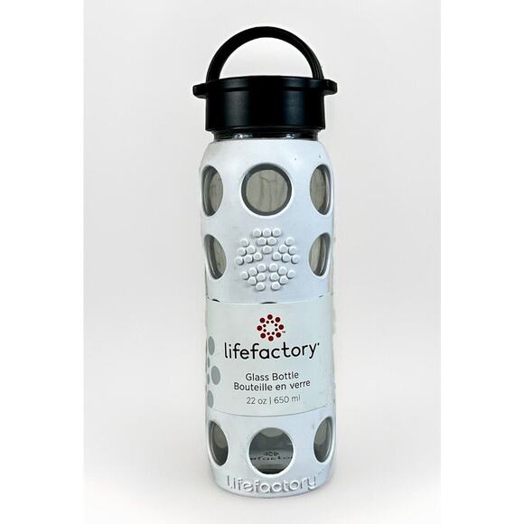 LIFEFACTORY 22 oz Glass Water Bottle With Silicone Sleeve Screw Top - WHITE - Picture 2 of 5